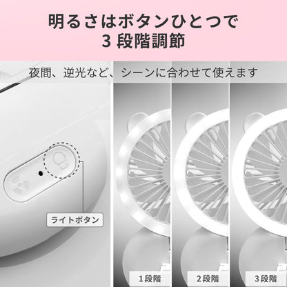 ジョユウファン LEDリングライト 照明 メイク 持ち運び 扇風機 f2106WH 小型